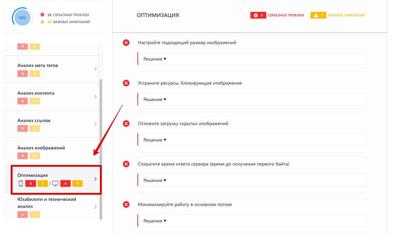 оптимизация сайта анализ сайта