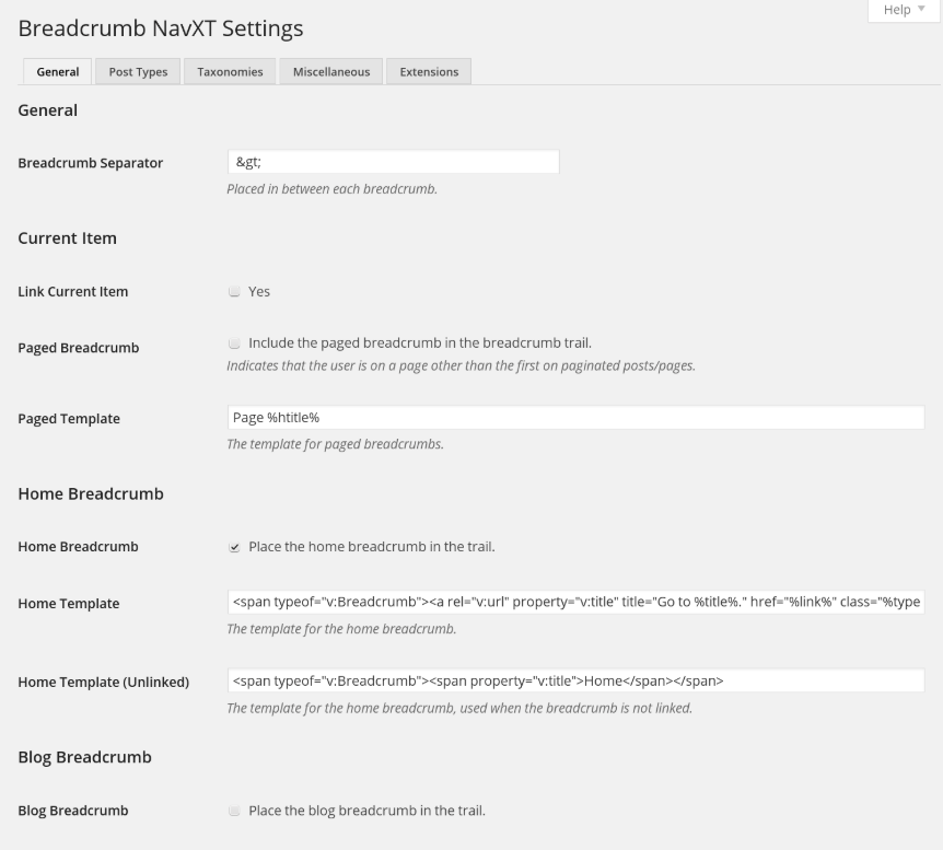 BreadcrumbNavXT плагин меню BreadcrumbNavXT