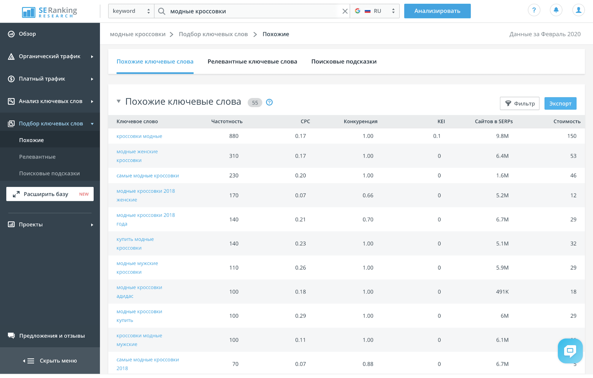 как подобрать ключевые слова похожие ключевые слова