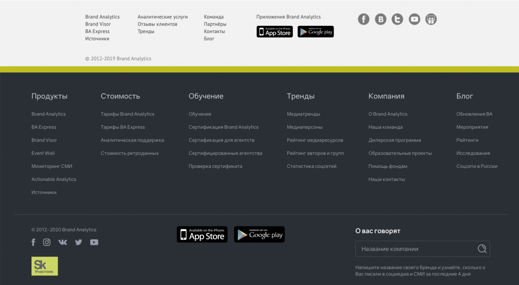 Футер сайта Brand Analytics