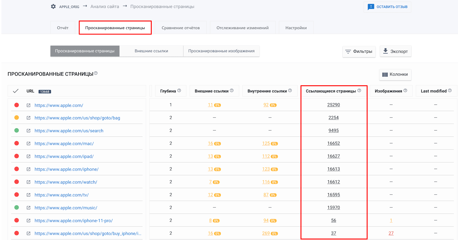 Ссылающиеся страницы в SE Ranking Ссылающиеся страницы в инструменте "Анализе сайта" SE Ranking