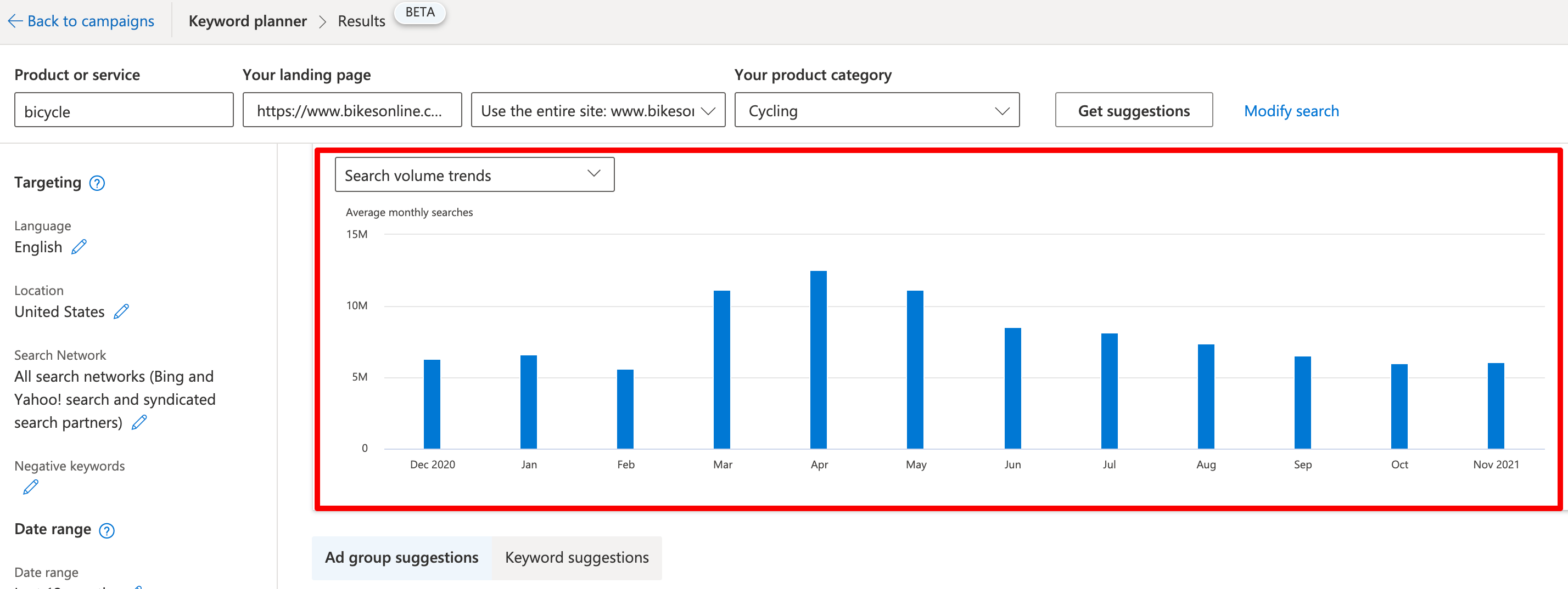 График популярности запроса в Bing