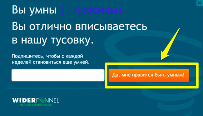 Всплывающее окно рассылки WiderFunnel